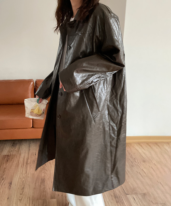 Faux Leather Coat (Brown)