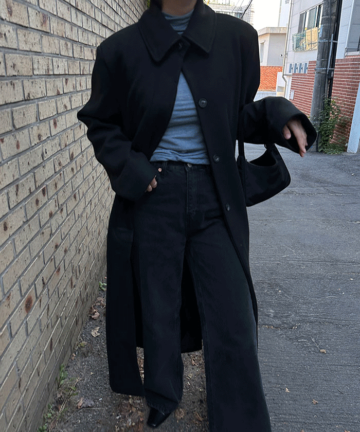 Collar Maxi Coat [Black]
